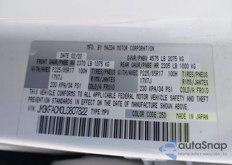 2020 Mazda Cx-5 Touring z USA, uszkodzony, nr VIN JM3KFACM0L0807822